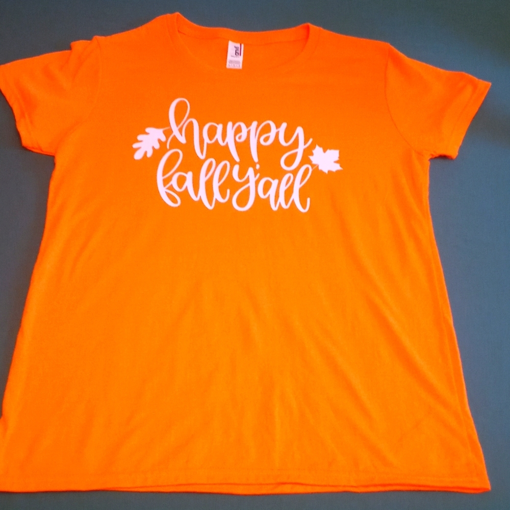 Happy Fall Y'all Orange Tee size M